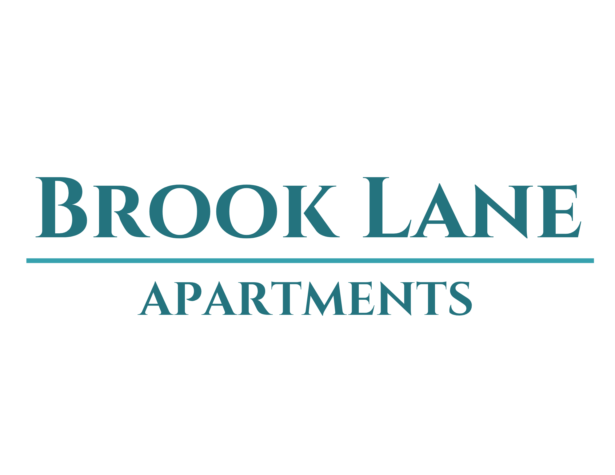 Brook Lane Apartments written in white on a black background.